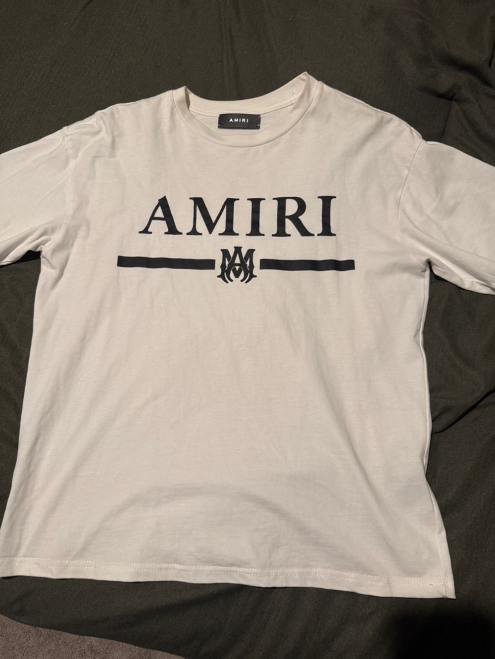 AMIRI White Short Sleeve Logo Tee with Black Print